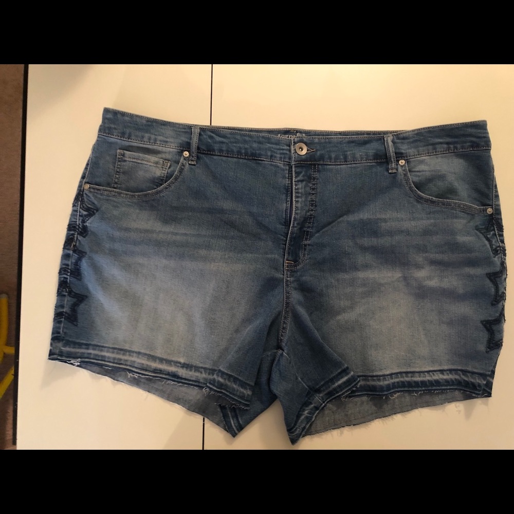 Denim shorts.